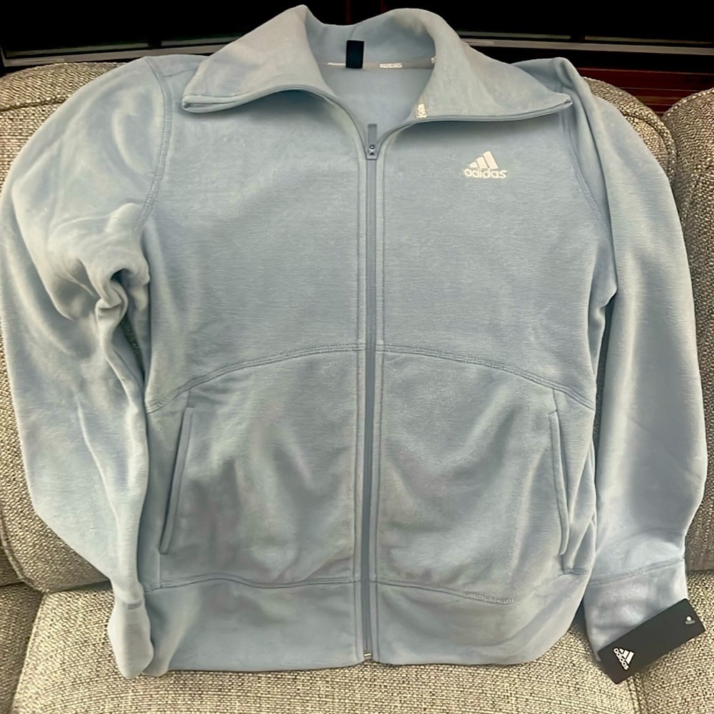 Adidas NWT Women's Light Heather Blue Fleece Zip Up Golf Jacket Size Small